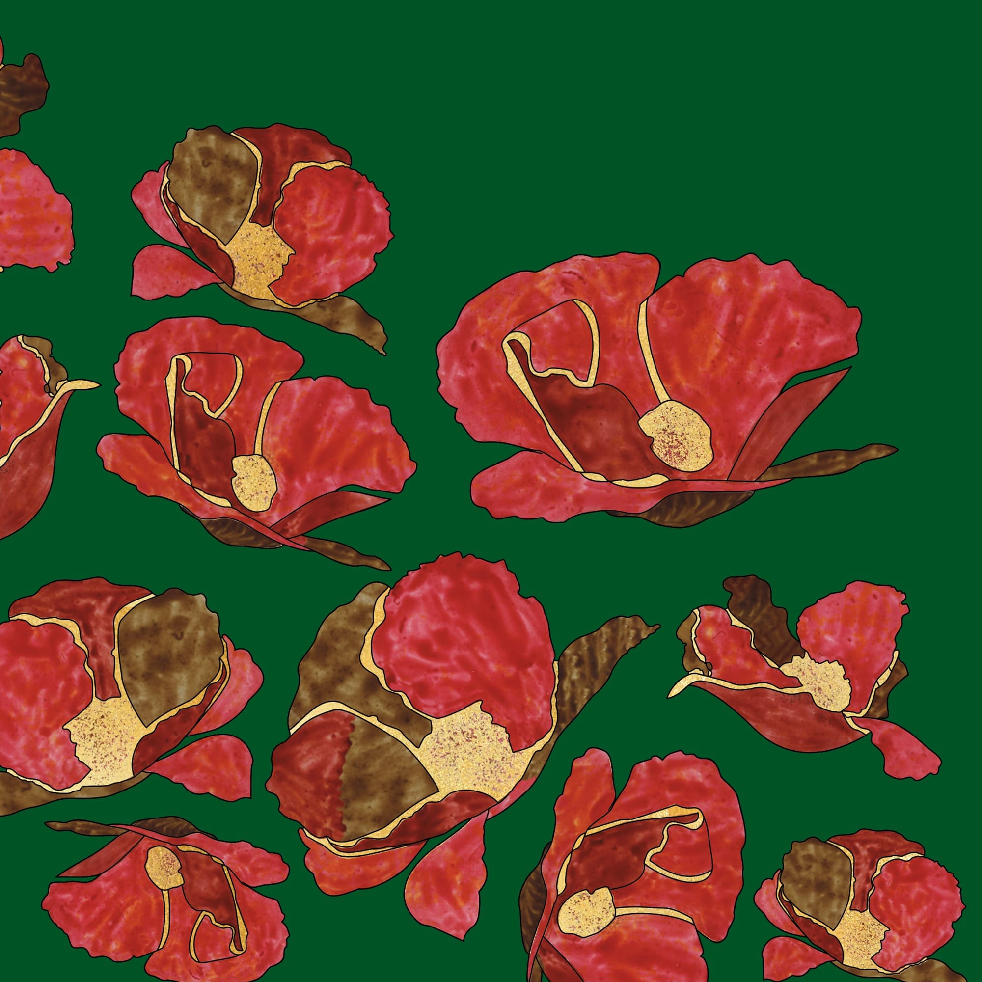 AMA red poppies green background