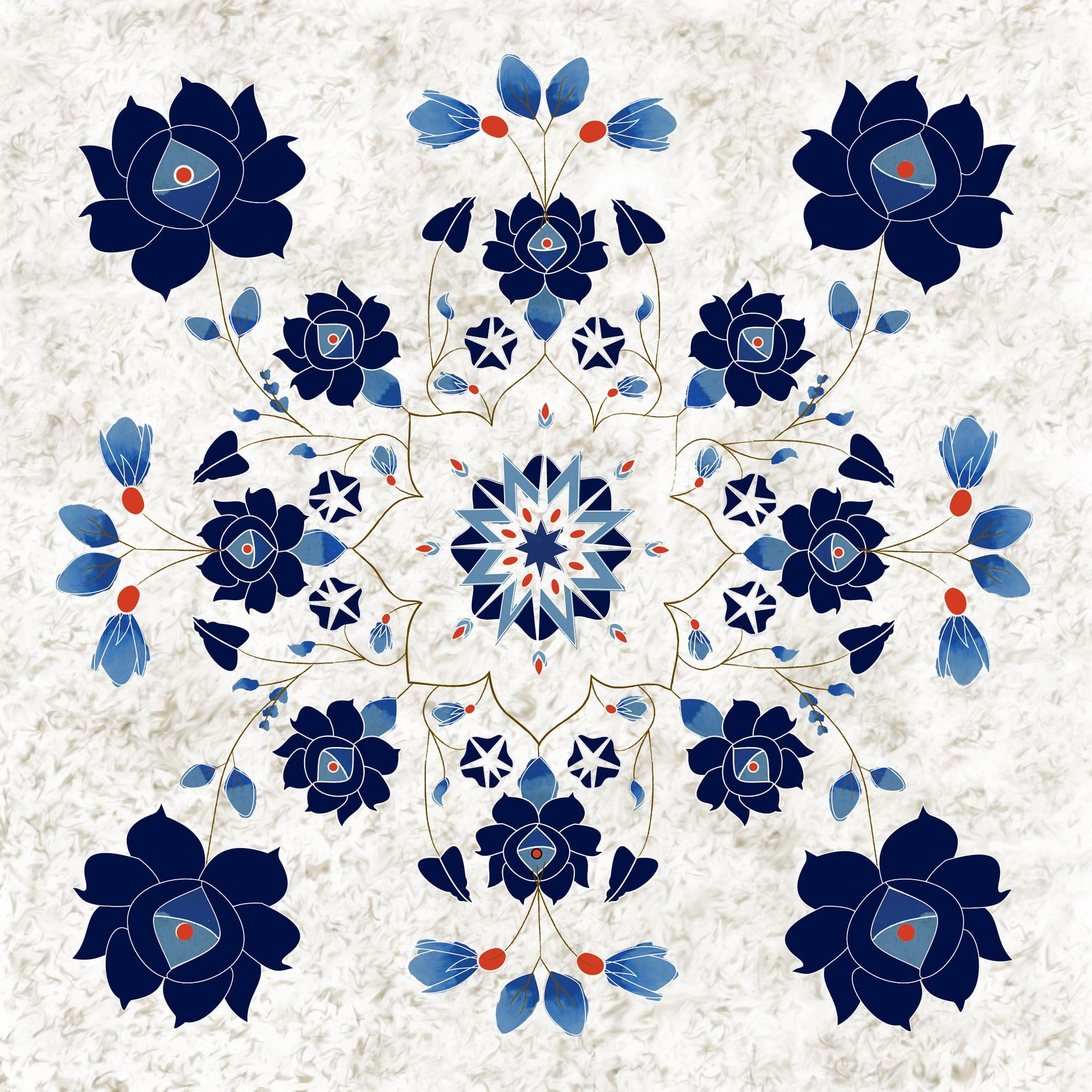 NAT Blue flowers marble background